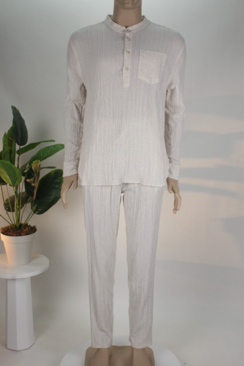 Kemik Rengi Bürümcük Lüx Takım – Pamuklu Doğal Doku Rahat Kesim Erkek Takımı
