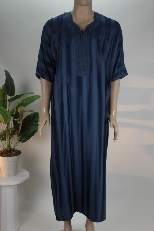 Lacivert İthal Kumaş Fas Fistanı – Gold Nakış İşlemeli ve Kendinden Desenli Lüx Erkek Entari