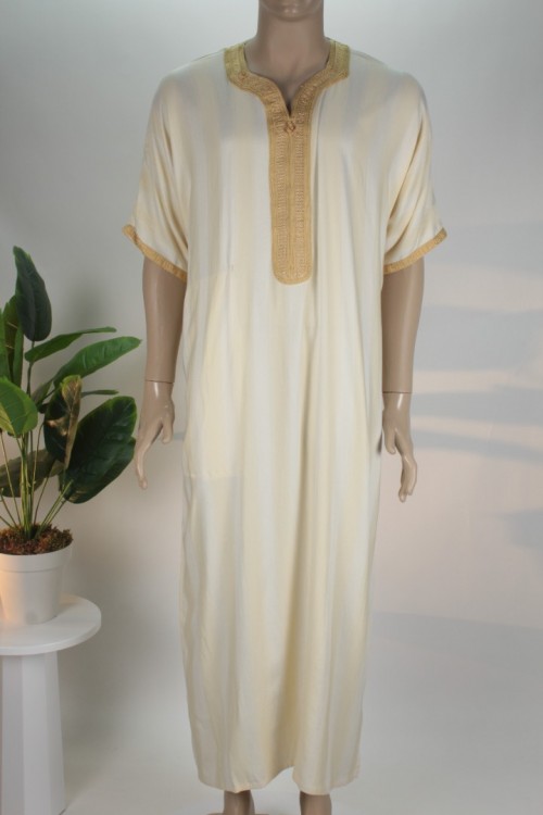 Sarı İthal Kumaş Fas Fistanı – Gold Nakış İşlemeli ve Kendinden Desenli Lüx Erkek Entari