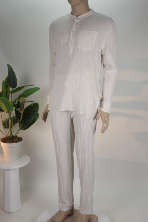 Kemik Rengi Bürümcük Lüx Takım – Pamuklu Doğal Doku Rahat Kesim Erkek Takımı