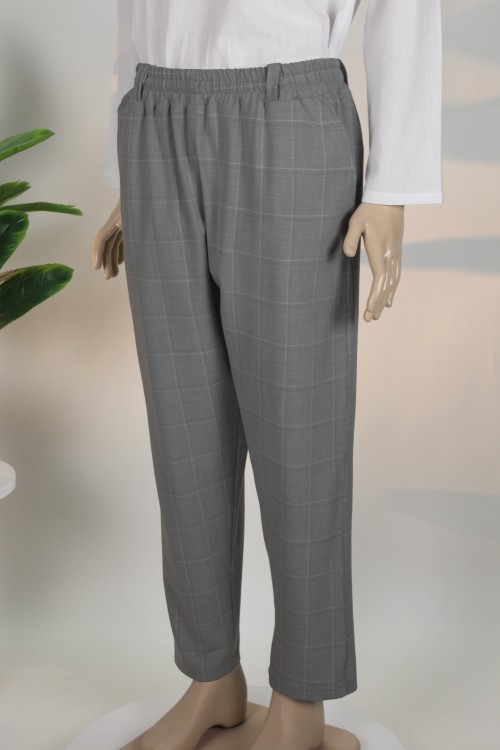 Ekose Gri  Bez Ayağı Yarım Şalvar – Rahat Kesim Nefes Alan Kumaş Günlük Erkek Şalvarı