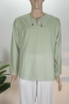 Yeşil İnce Lüx Keten İpli Gömlek – Nefes Alan Doğal Kumaş ve Bohem Tasarım Erkek Gömleği