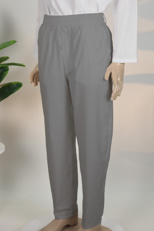 Koyu Gri Keten Yarım Şalvar – Rahat Kesim Nefes Alan Kumaş Günlük ve İbadet Pantolonu