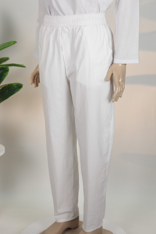 Beyaz Keten Yarım Şalvar – Rahat Kesim Nefes Alan Kumaş Günlük ve İbadet Pantolonu
