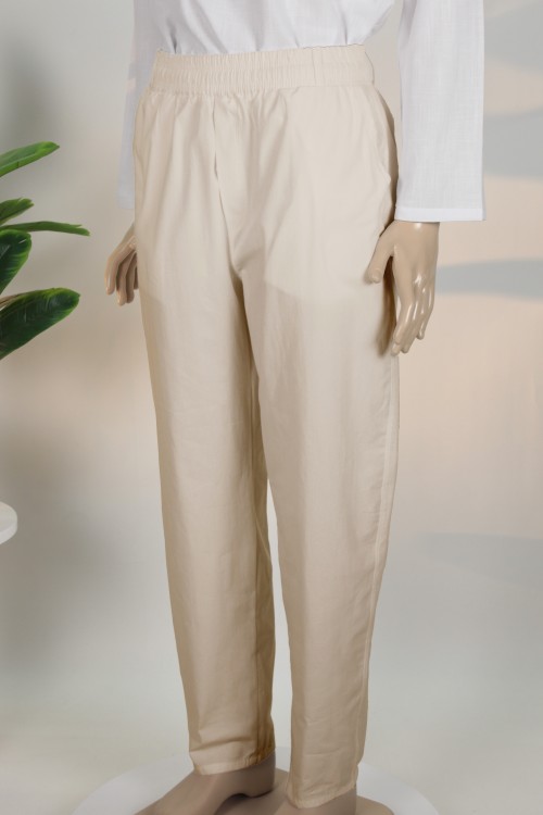 Krem Keten Yarım Şalvar – Rahat Kesim Nefes Alan Kumaş Günlük ve İbadet Pantolonu