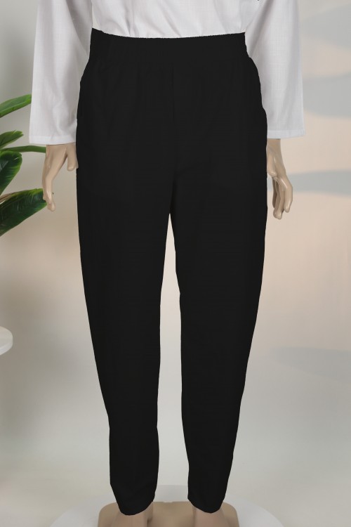 Siyah Keten Yarım Şalvar – Rahat Kesim Nefes Alan Kumaş Günlük ve İbadet Pantolonu