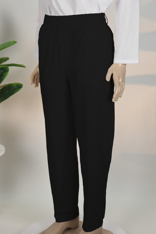 Siyah Keten Yarım Şalvar – Rahat Kesim Nefes Alan Kumaş Günlük ve İbadet Pantolonu