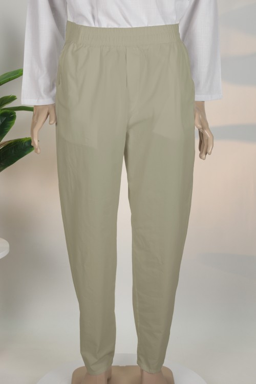 Yeşil Keten Yarım Şalvar – Rahat Kesim Nefes Alan Kumaş Günlük ve İbadet Pantolonu