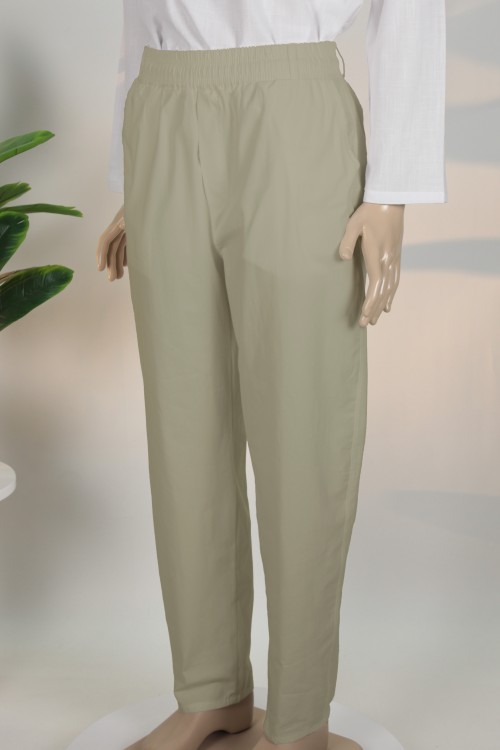 Yeşil Keten Yarım Şalvar – Rahat Kesim Nefes Alan Kumaş Günlük ve İbadet Pantolonu