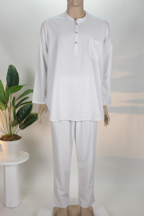 Beyaz Lüx Eko Takım – %80 Pamuk %20 Viskon Karışımlı Rahat Kesim Erkek İbadet Takımı
