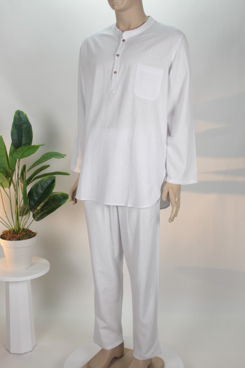 Beyaz Lüx Eko Takım – %80 Pamuk %20 Viskon Karışımlı Rahat Kesim Erkek İbadet Takımı