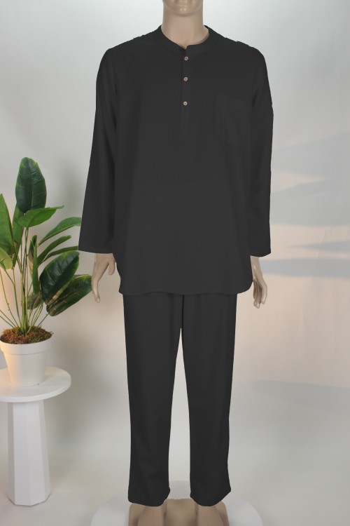 Siyah Lüx Eko Takım – %80 Pamuk %20 Viskon Karışımlı Rahat Kesim Erkek İbadet Takımı