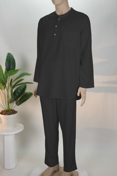 Siyah Lüx Eko Takım – %80 Pamuk %20 Viskon Karışımlı Rahat Kesim Erkek İbadet Takımı
