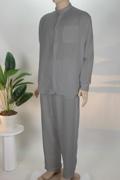 Gri Müslin Pamuk İkili Takım – %100 Doğal Doku ve Ekstra Salaş Kesim Rahat Erkek Takımı