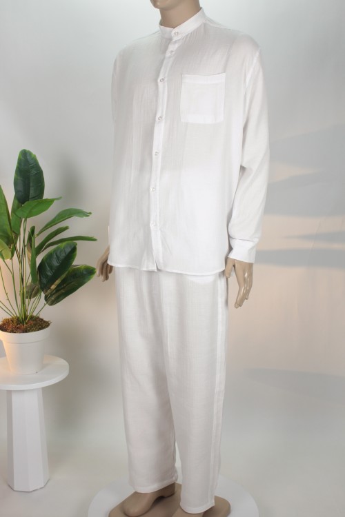 Kırık Beyaz Müslin Pamuk İkili Takım – %100 Doğal Doku ve Ekstra Salaş Kesim Rahat Erkek Takımı