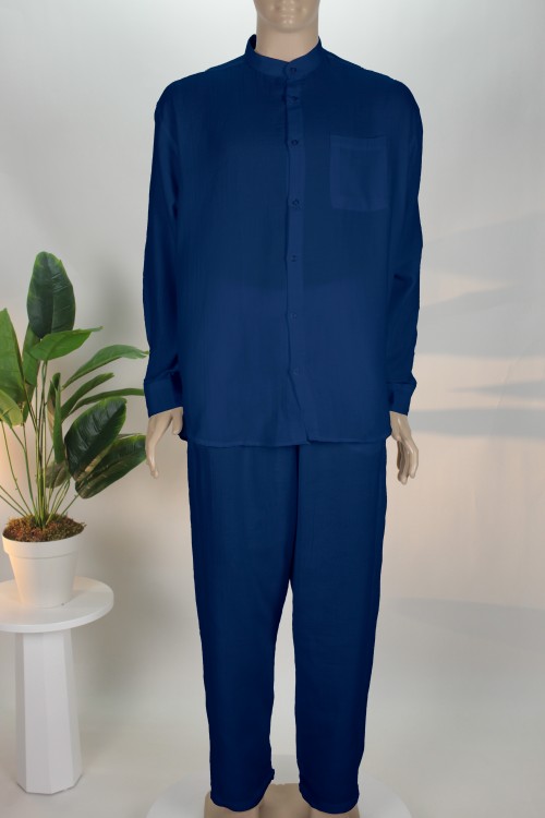 Lacivert Müslin Pamuk İkili Takım – %100 Doğal Doku ve Ekstra Salaş Kesim Rahat Erkek Takımı