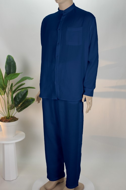 Lacivert Müslin Pamuk İkili Takım – %100 Doğal Doku ve Ekstra Salaş Kesim Rahat Erkek Takımı