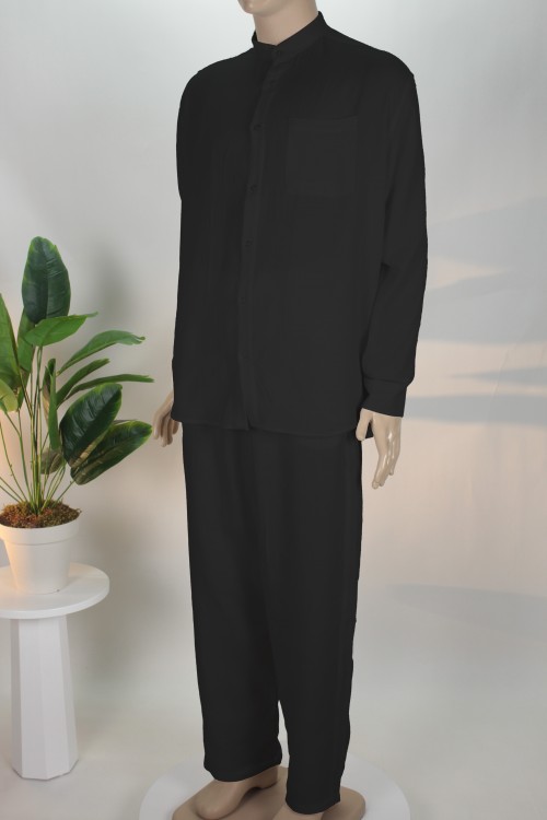 Siyah Müslin Pamuk İkili Takım – %100 Doğal Doku ve Ekstra Salaş Kesim Rahat Erkek Takımı