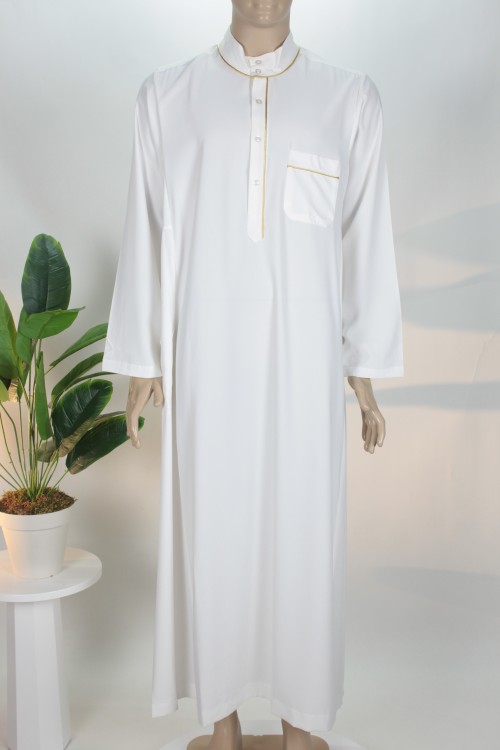 Beyaz Biyeli Erkek Fistanı – Lüx Pamuk PES Kumaş Gold Detaylı ve Vakur Tasarım