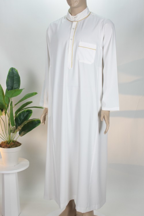 Beyaz Biyeli Erkek Fistanı – Lüx Pamuk PES Kumaş Gold Detaylı ve Vakur Tasarım