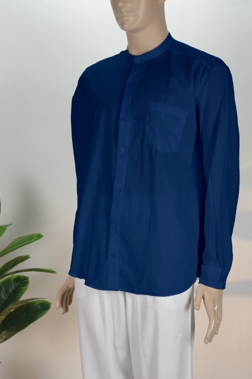 Lacivert Klasik Keten Gömlek – Nefes Alan Doğal Doku ve Rahat Kesim Erkek Gömleği