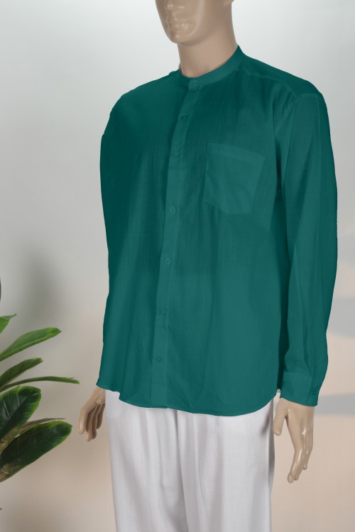 Turkuaz Klasik Keten Gömlek – Nefes Alan Doğal Doku ve Rahat Kesim Erkek Gömleği