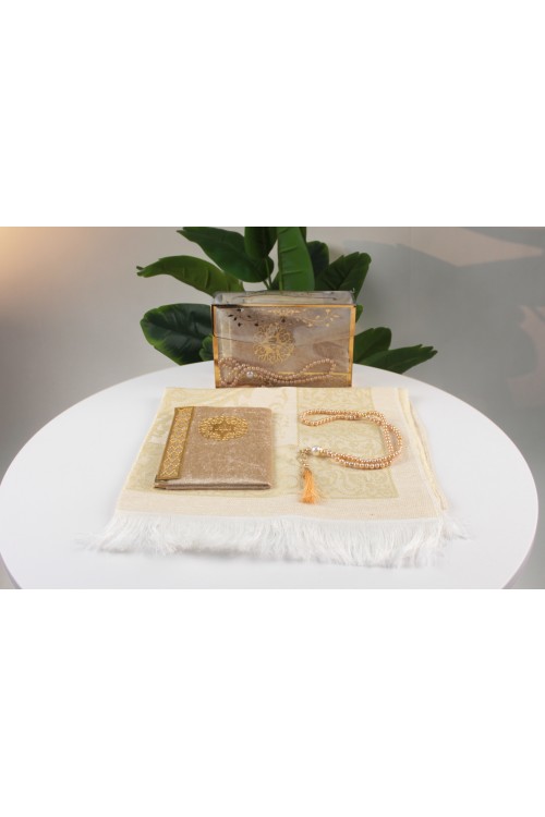 Krem Çantalı Seccadeli Üçlü Set