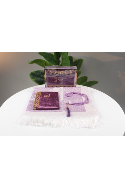 Mor Çantalı Seccadeli Üçlü Set