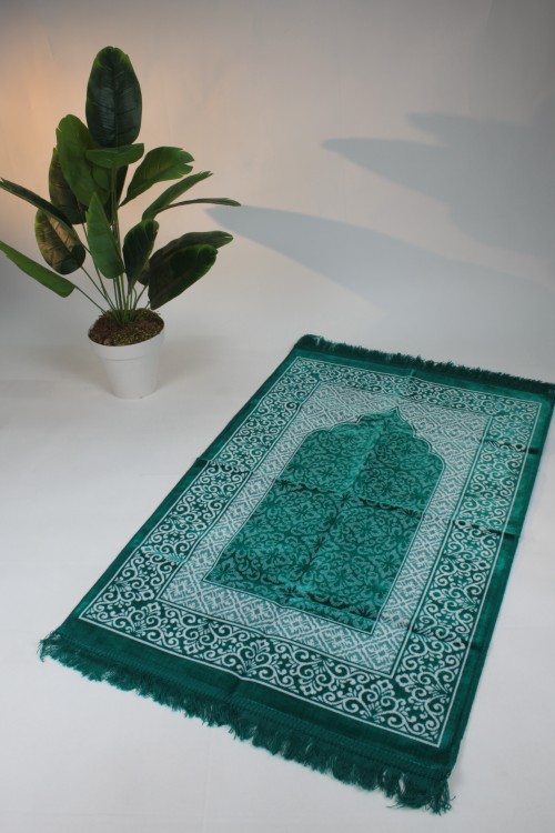 Yeşil 550 gr Velor Sedefli Seccade 