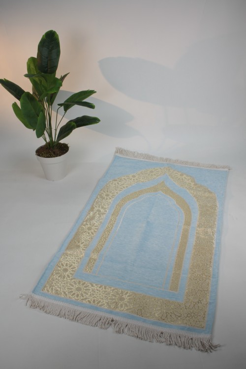 Açık Mavi Lüx Kabartmalı Saten Astarlı Seccade