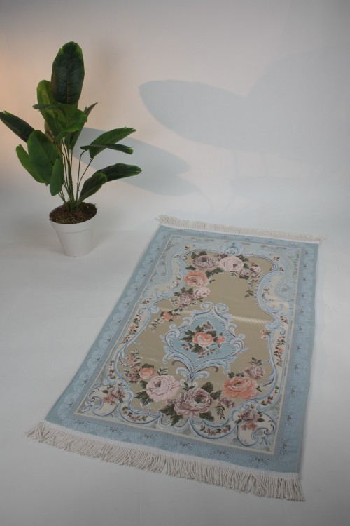 Mavi Lüx Kabartmalı Saten Astarlı Seccade