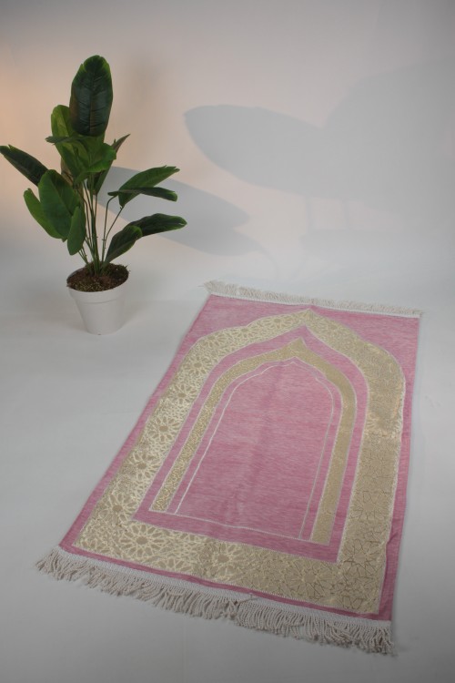 Pembe Lüx Kabartmalı Saten Astarlı Seccade