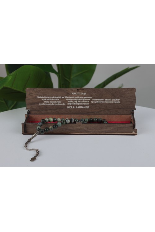 Apatit Taşı Özel Ahşap Kutulu Doğal Taş Tespih Serisi – Şifalı ve Estetik Koleksiyon