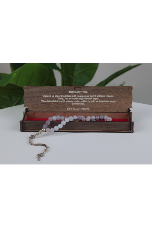 Morganit Taşı Özel Ahşap Kutulu Doğal Taş Tespih Serisi – Şifalı ve Estetik Koleksiyon