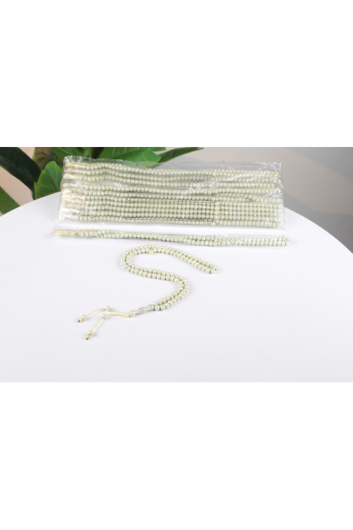 Krem 8 mm Çakmalı Poşetli Tespih – 12’li Ekonomik Deste