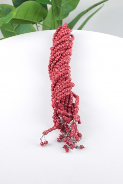 Koyu Kırmızı Gül Motifli Tespih  – 10’lu Ekonomik Deste