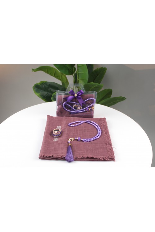 Kahverengi Yazmalı Üçlü İbadet Seti – Mevlüt, Hac ve Umre İçin Şık Hediyelik Set