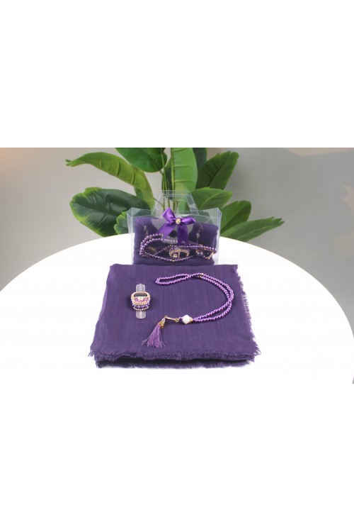 Mor Yazmalı Üçlü İbadet Seti – Mevlüt, Hac ve Umre İçin Şık Hediyelik Set