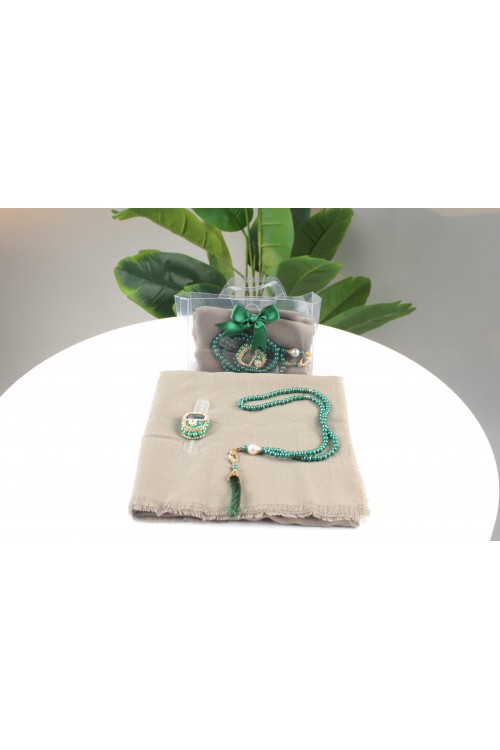 Yeşil Yazmalı Üçlü İbadet Seti – Mevlüt, Hac ve Umre İçin Şık Hediyelik Set