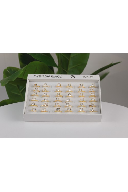 36'lı Tektaş Bayan Yüzük Seti – Altın Rengi Kaplama Şık ve Ekonomik Hediyelik