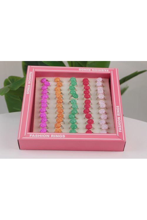 Pembe Kutulu Renkli ve Işıltılı Ayarlanabilir Çocuk Yüzükleri – 60'lı Ekonomik Paket-5