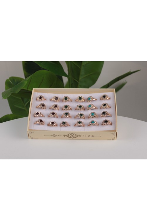 Sarı Kutulu 1. Sınıf Lüx Taşlı Bayan Yüzük Seti – 24’lü Özel Kutulu ve Renkli Seçenekli-4