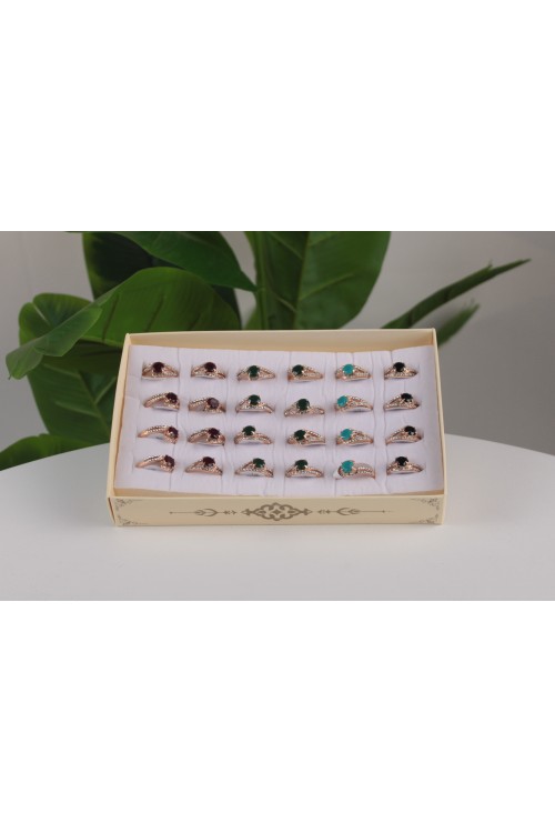 Sarı Kutulu 1. Sınıf Lüx Taşlı Bayan Yüzük Seti – 24’lü Özel Kutulu ve Renkli Seçenekli-5