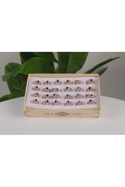 Sarı Kutulu 1. Sınıf Lüx Taşlı Bayan Yüzük Seti – 24’lü Özel Kutulu ve Renkli Seçenekli-6