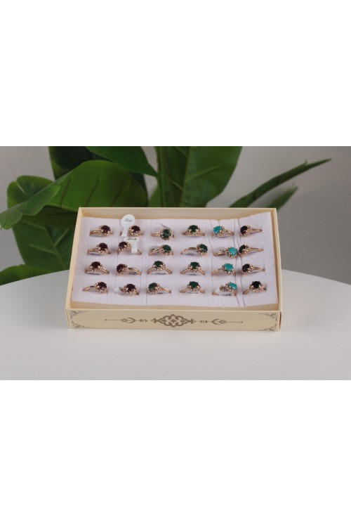 Sarı Kutulu 1. Sınıf Lüx Taşlı Bayan Yüzük Seti – 24’lü Özel Kutulu ve Renkli Seçenekli-7