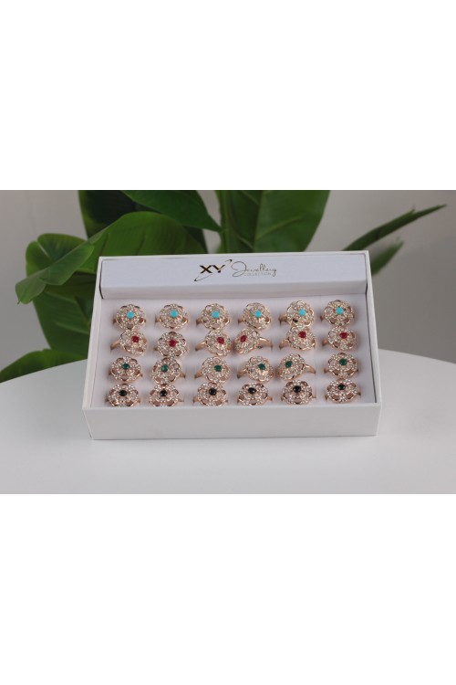 24'lü Lüx Taşlı Bayan Yüzük Seti –  Renkli Taşlı Hediyelik Xyjewellery -3
