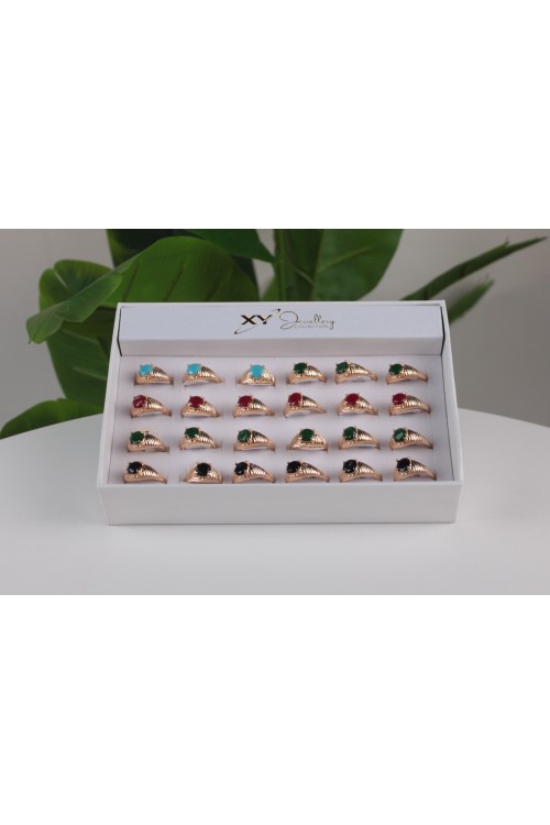 24'lü Lüx Taşlı Bayan Yüzük Seti –  Renkli Taşlı Hediyelik Xyjewellery -5