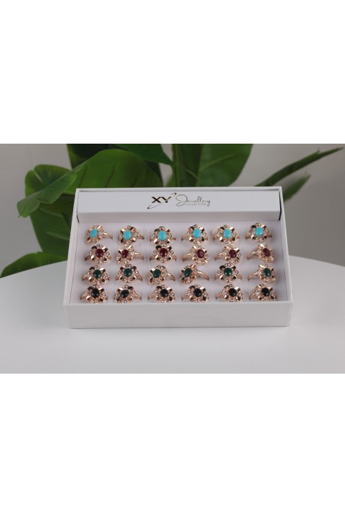 24'lü Lüx Taşlı Bayan Yüzük Seti –  Renkli Taşlı Hediyelik Xyjewellery -6