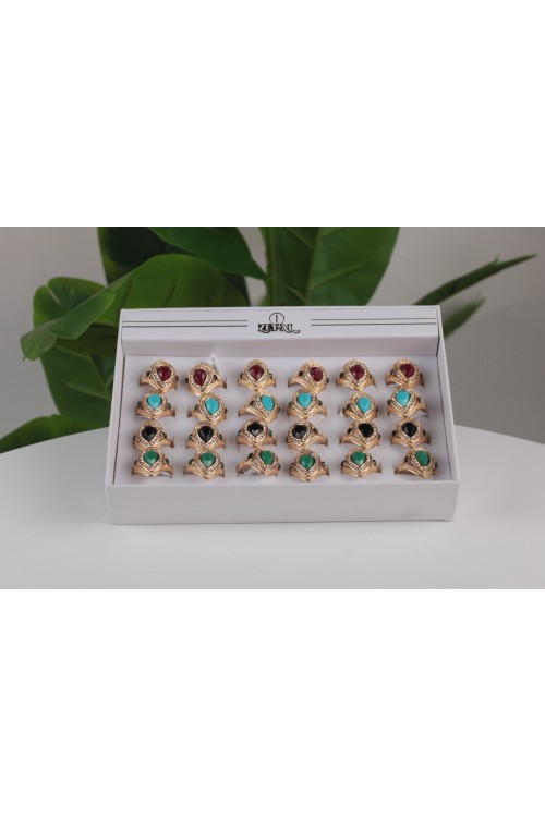 24'lü Lüx Taşlı Bayan Yüzük Seti –  Renkli Taşlı Hediyelik Zeyal - 3