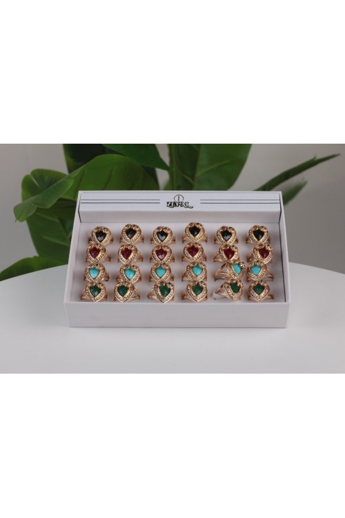 24'lü Lüx Taşlı Bayan Yüzük Seti –  Renkli Taşlı Hediyelik Zeyal - 5
